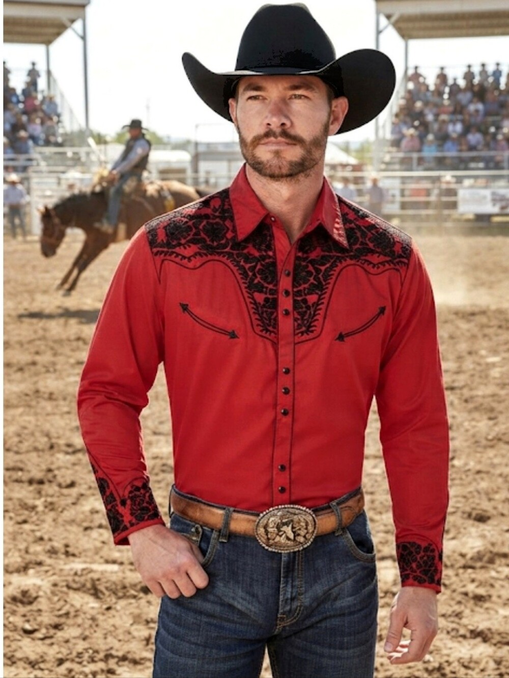 Scully Mens Western Embroidered Pearl Snap Shirt Red & Black Floral Size 3X